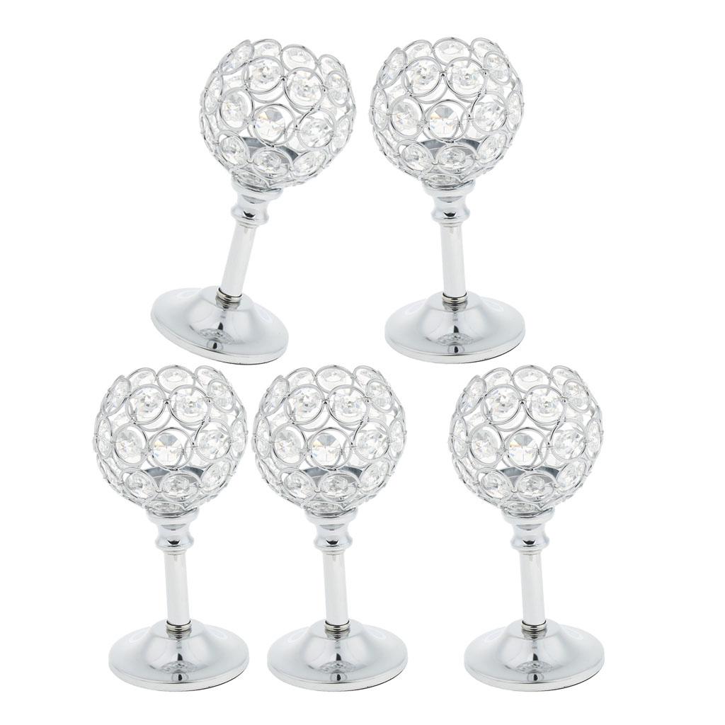 5xMosaic Crystal Candle Holder Tea Light Stand Candelabra Silver - S
