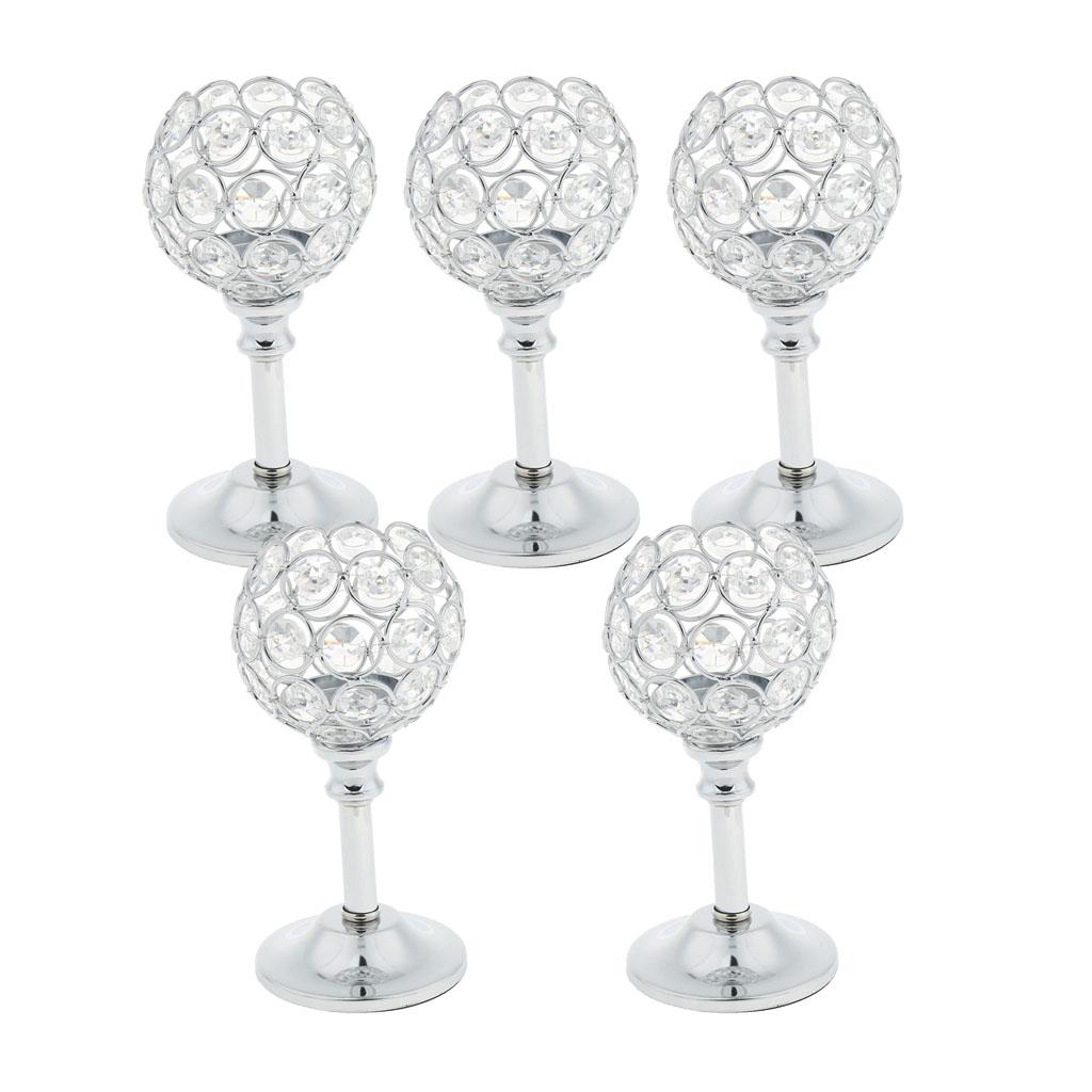 5xMosaic Crystal Candle Holder Tea Light Stand Candelabra Silver - S