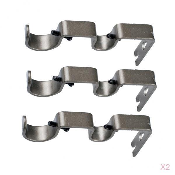 6Pcs Adjustable Metal Curtain Pole Rod Wall Bracket Holder Gray