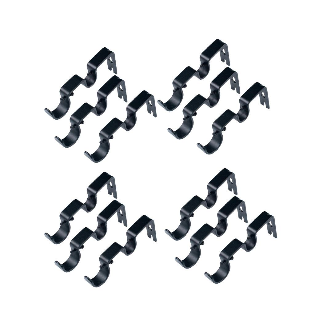 12Pcs Adjustable Metal Curtain Pole Rod Wall Bracket Holder Black