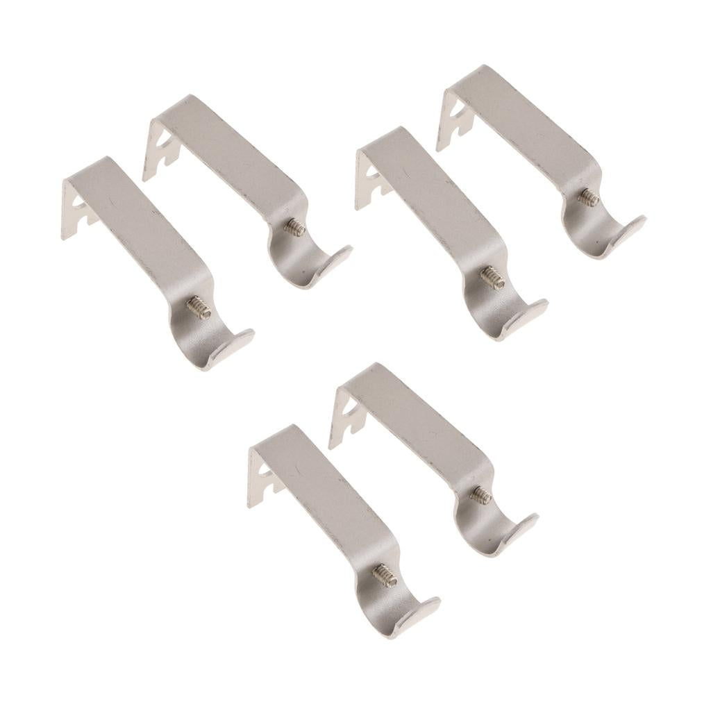 6Pcs Adjustable Metal Curtain Pole Rod Wall Bracket Hook Holder Silver