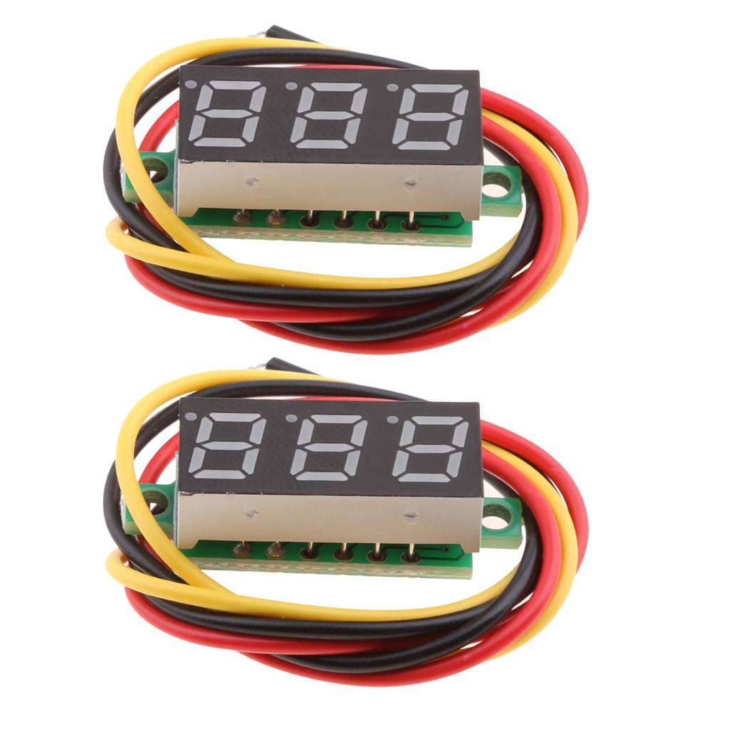 2PCS 0.28In 3Wire LED DC 0-100V Voltmeter Digital Voltage Meter Tester Red