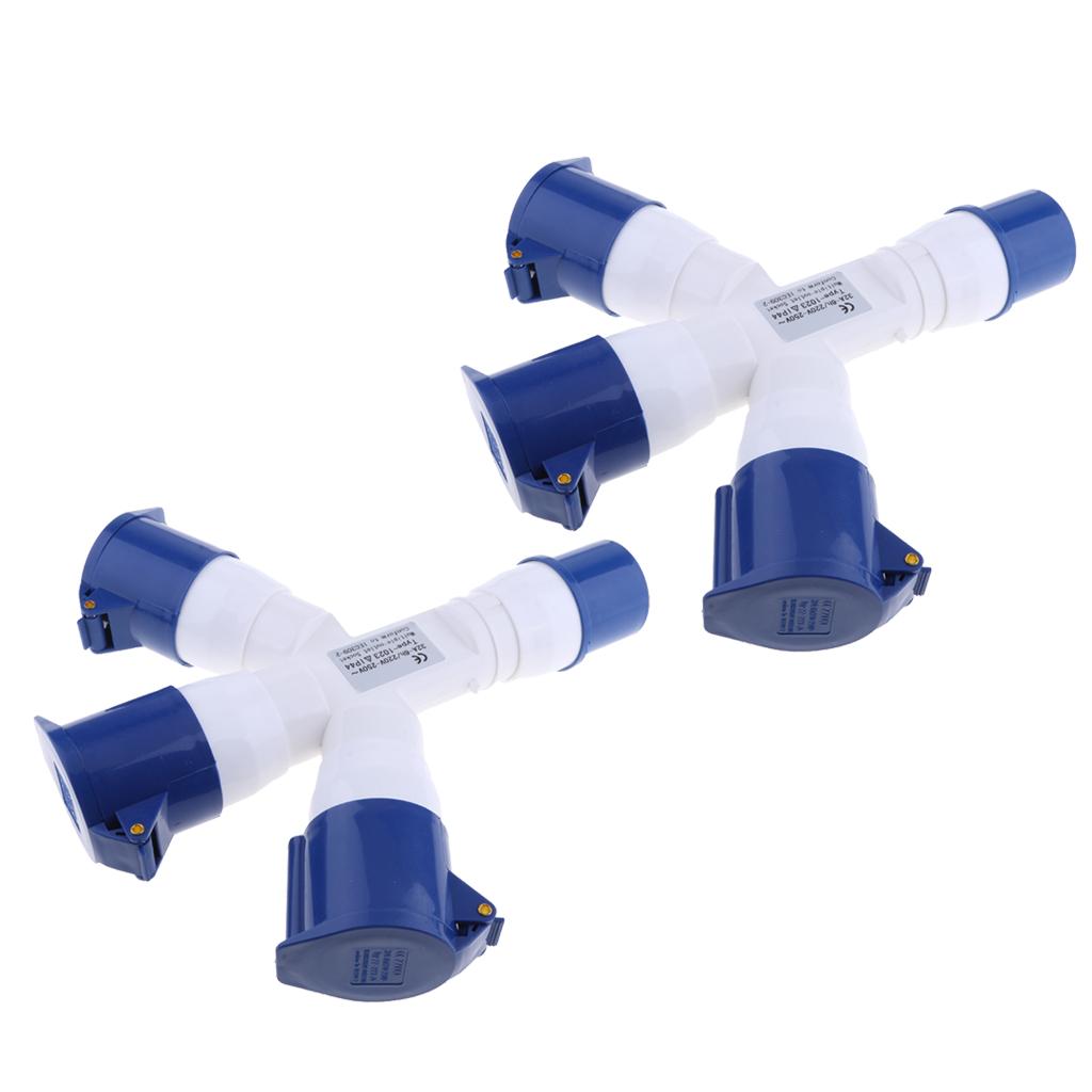 2PCS 220V 32A 3Pin Industrial Site Plug Socket Weatherproof IP44 2P+E Blue