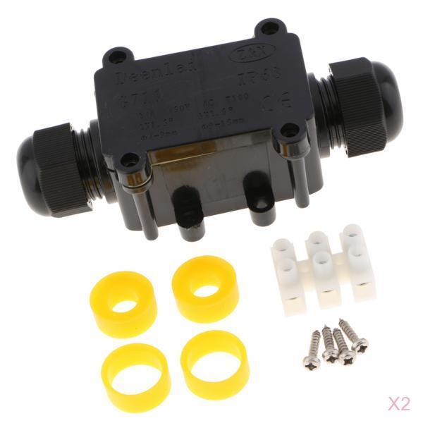2Set Waterproof IP68 Cable Wire Connector Electrical 2Way Junction Box Black