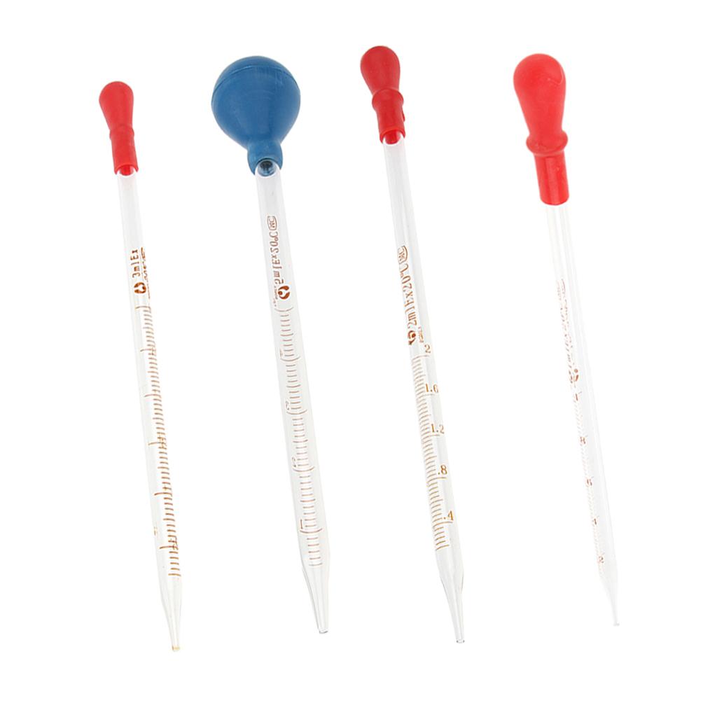 4 Pieces Glass Graduated Pipette Rubber Cap Lab Chemistry Dropper Dispensing