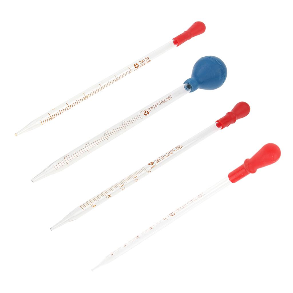 4 Pieces Glass Graduated Pipette Rubber Cap Lab Chemistry Dropper Dispensing