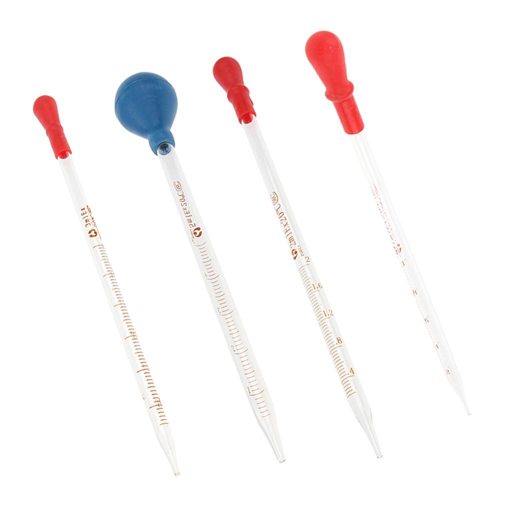 4 Pieces Glass Graduated Pipette Rubber Cap Lab Chemistry Dropper Dispensing