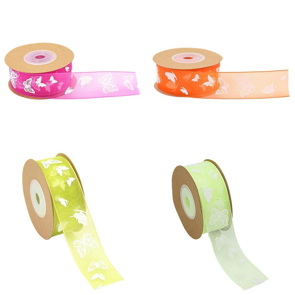 4 Colors of 10 Meters Butterfly Printed Chiffon Ribbon Embellishment 25mm