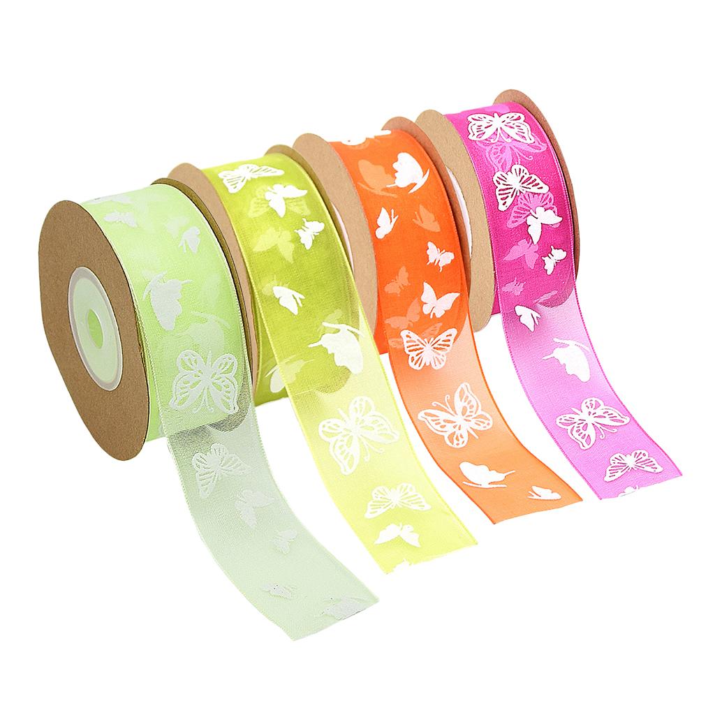 4 Colors of 10 Meters Butterfly Printed Chiffon Ribbon Embellishment 25mm