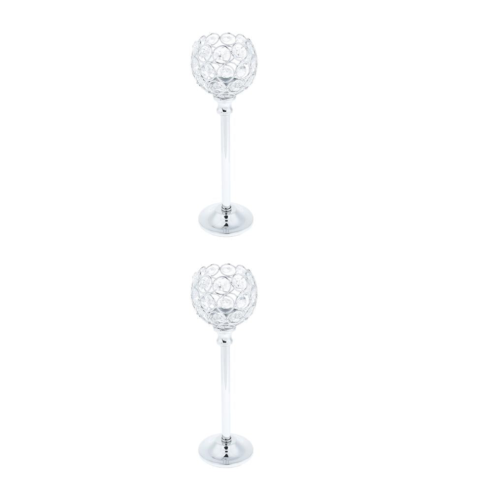 2xMosaic Crystal Candle Holder Tea Light Stand Candlestick Silver - L