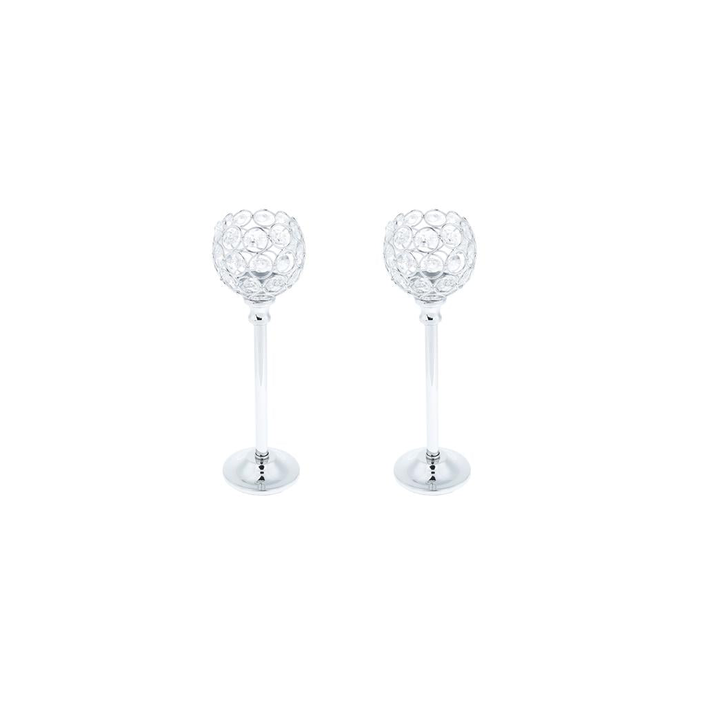 2xMosaic Crystal Candle Holder Tea Light Stand Candlestick Silver - L