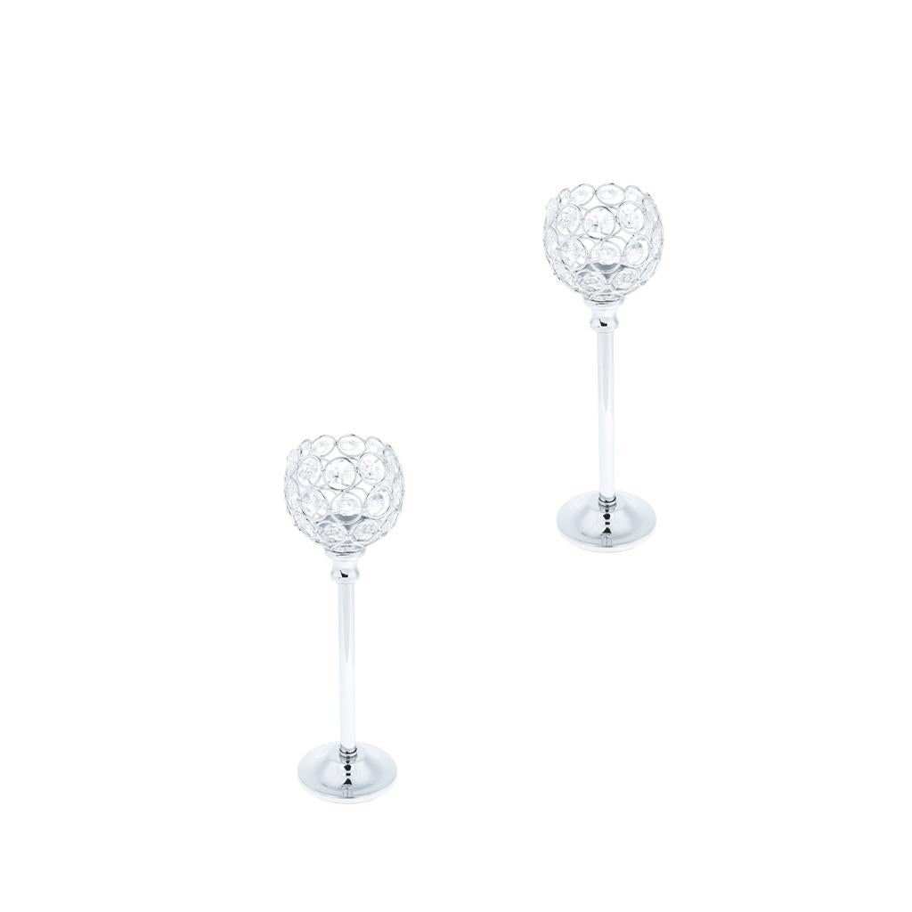 2xMosaic Crystal Candle Holder Tea Light Stand Candlestick Silver - L
