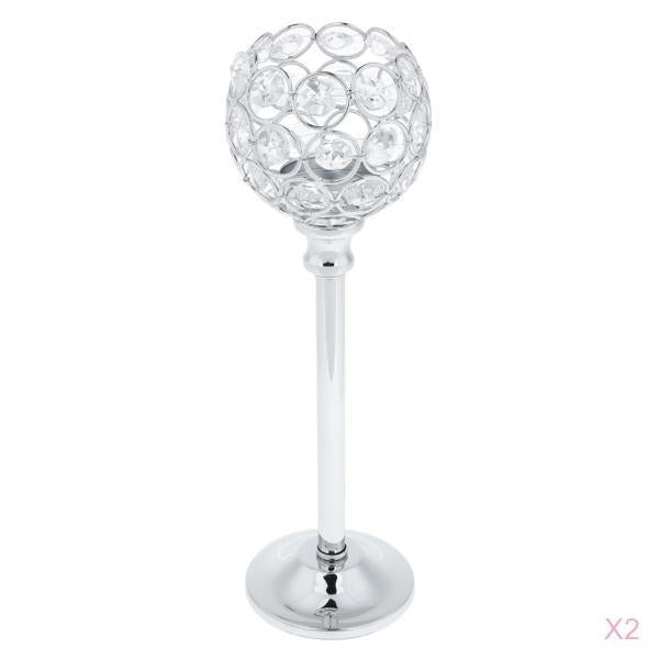 2xMosaic Crystal Candle Holder Tea Light Stand Candlestick Silver - L