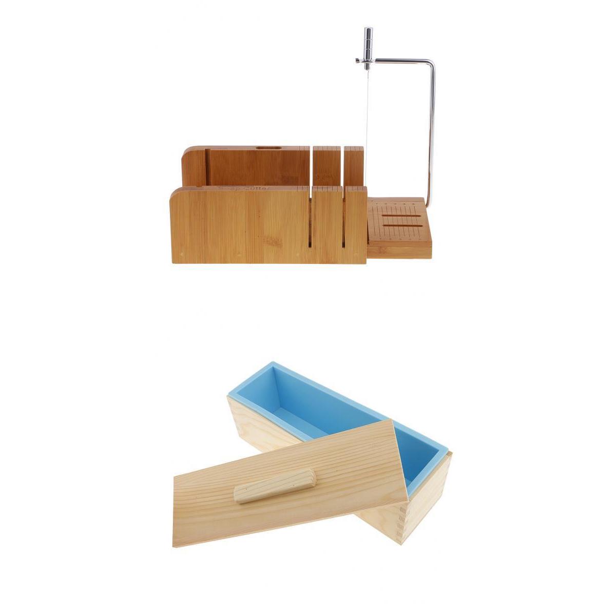 2pcs Wooden Soap Cutter with Beveler Wire Slicer Soap Making Mould with Lid