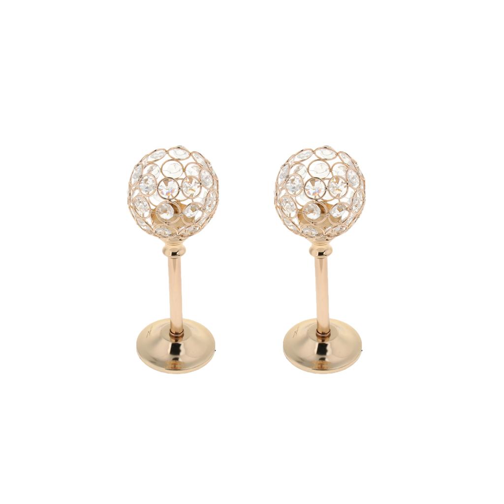2xMosaic Crystal Candle Holder Tea Light Stand Candlestick Golden- M
