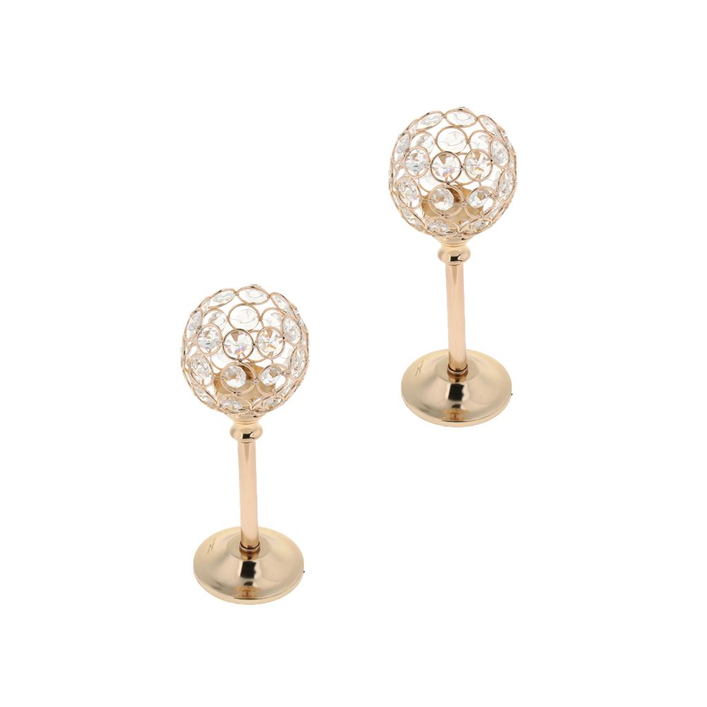 2xMosaic Crystal Candle Holder Tea Light Stand Candlestick Golden- M