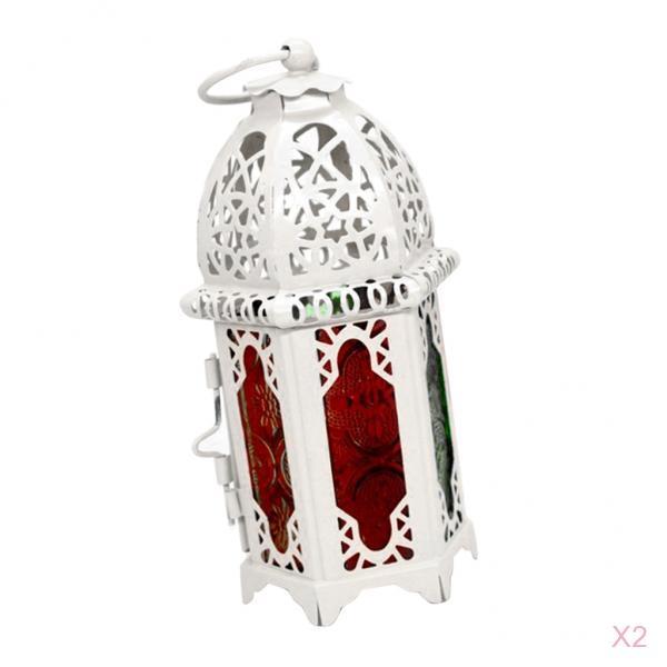 2xGlass Candlestick Candle Holder Lantern Lamp Home Wedding Xmas Decor White