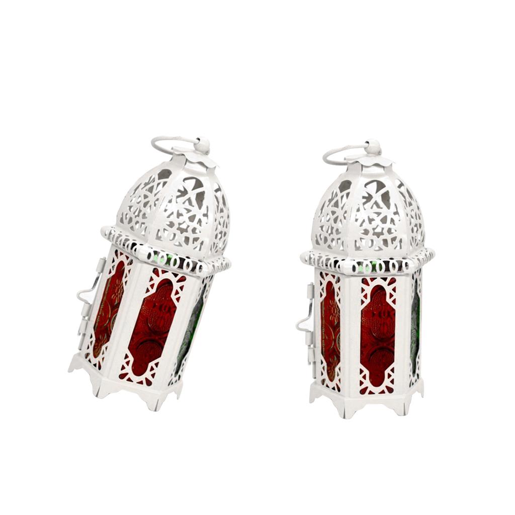 2xGlass Candlestick Candle Holder Lantern Lamp Home Wedding Xmas Decor White