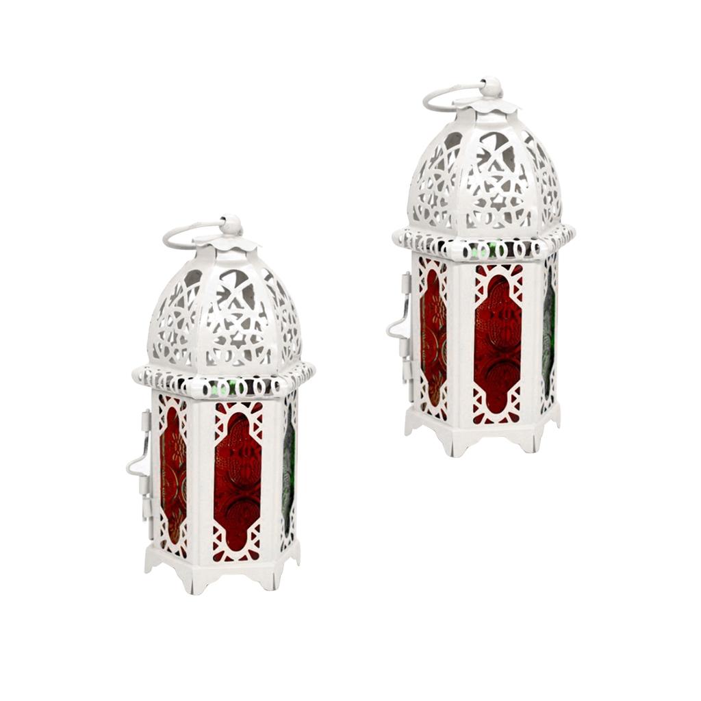2xGlass Candlestick Candle Holder Lantern Lamp Home Wedding Xmas Decor White