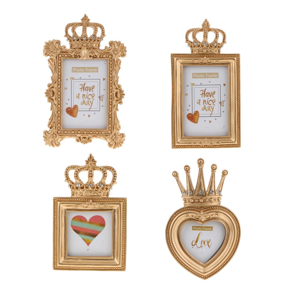 4 Style Gold Crown Resin Photo Frame Baroque Luxury Style Decor