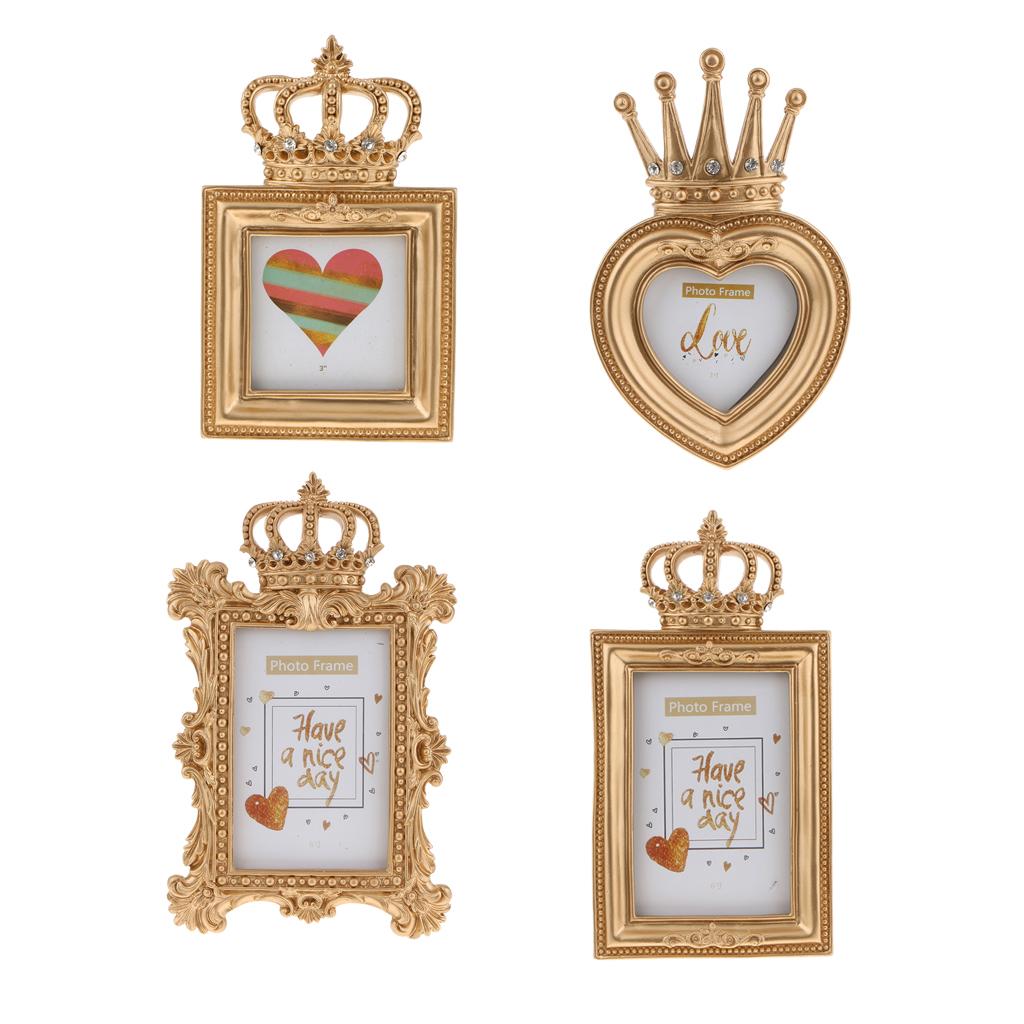 4 Style Gold Crown Resin Photo Frame Baroque Luxury Style Decor