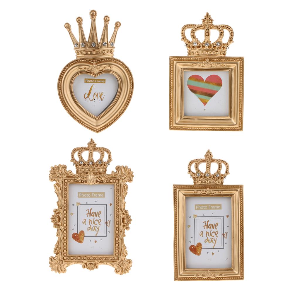 4 Style Gold Crown Resin Photo Frame Baroque Luxury Style Decor