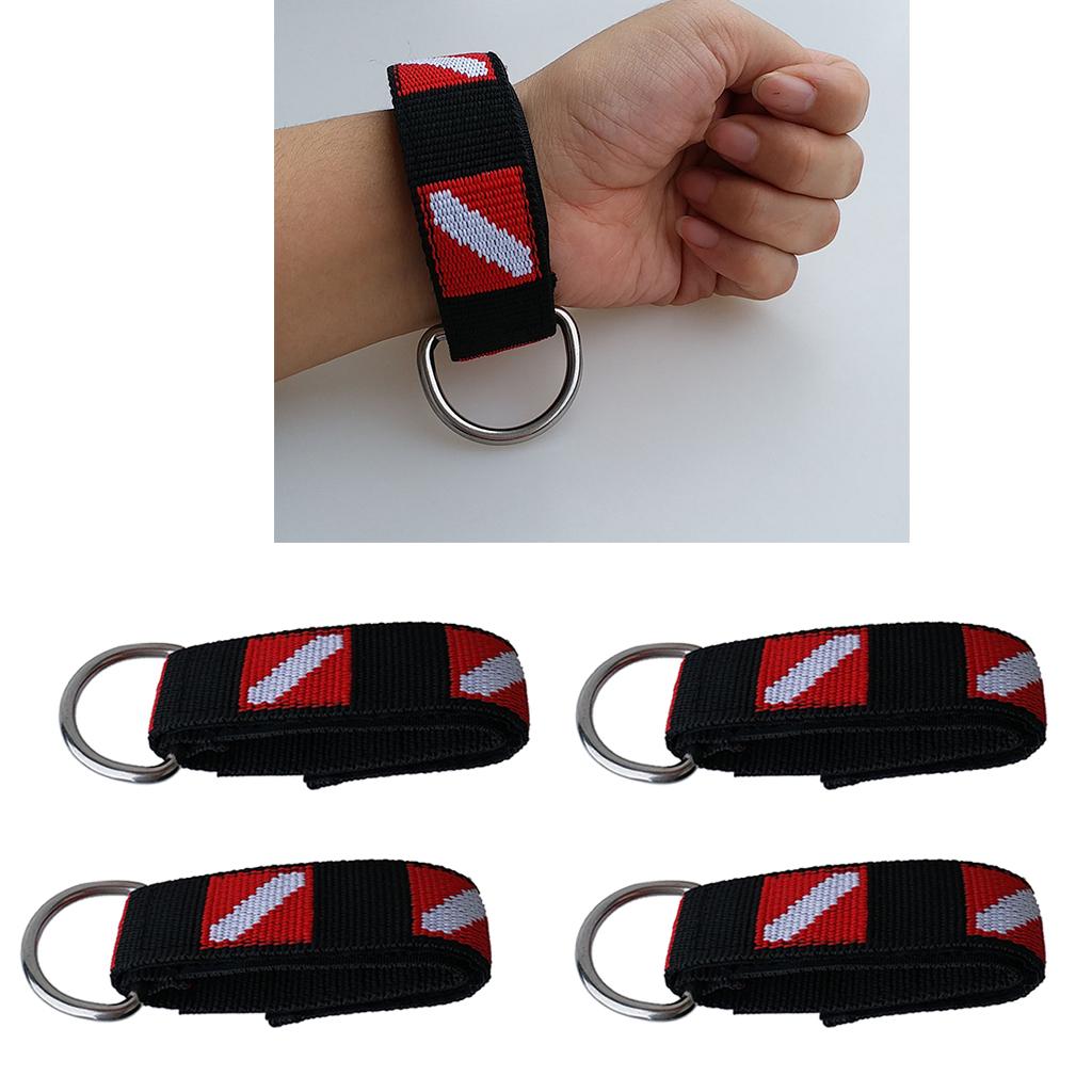 4pcs Adjustable Scuba Diving Wrist Strap Lanyard Hanging Strap Band D-Ring