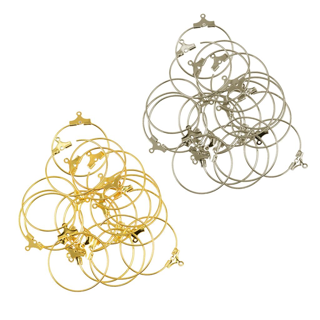 40Pcs Round Beading Hoop Earring Hook Connectors DIY Findings Silver+Golden