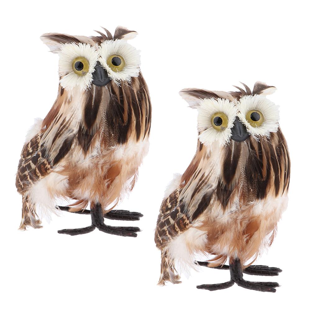 2Pcs Artificial Realistic Owl Figure Home Outdoor Garden Office Desk Decor