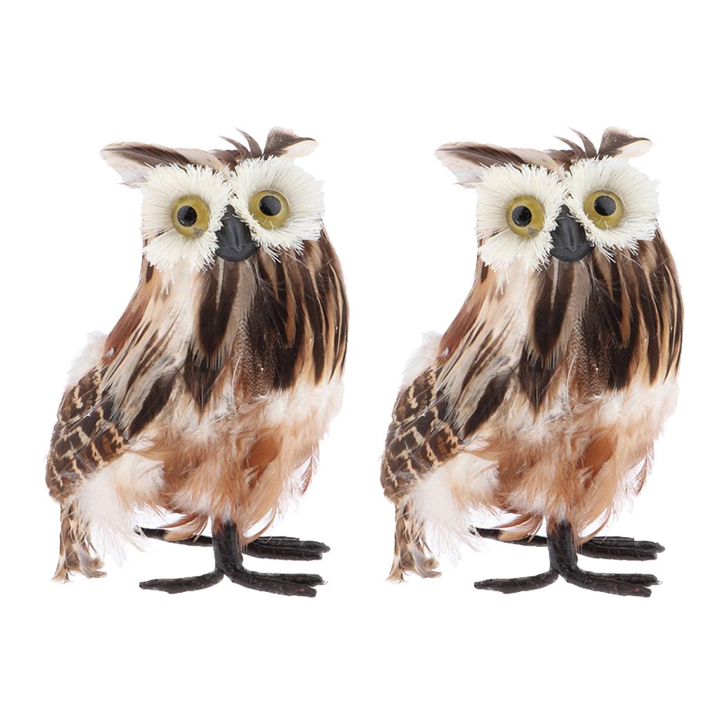 2Pcs Artificial Realistic Owl Figure Home Outdoor Garden Office Desk Decor