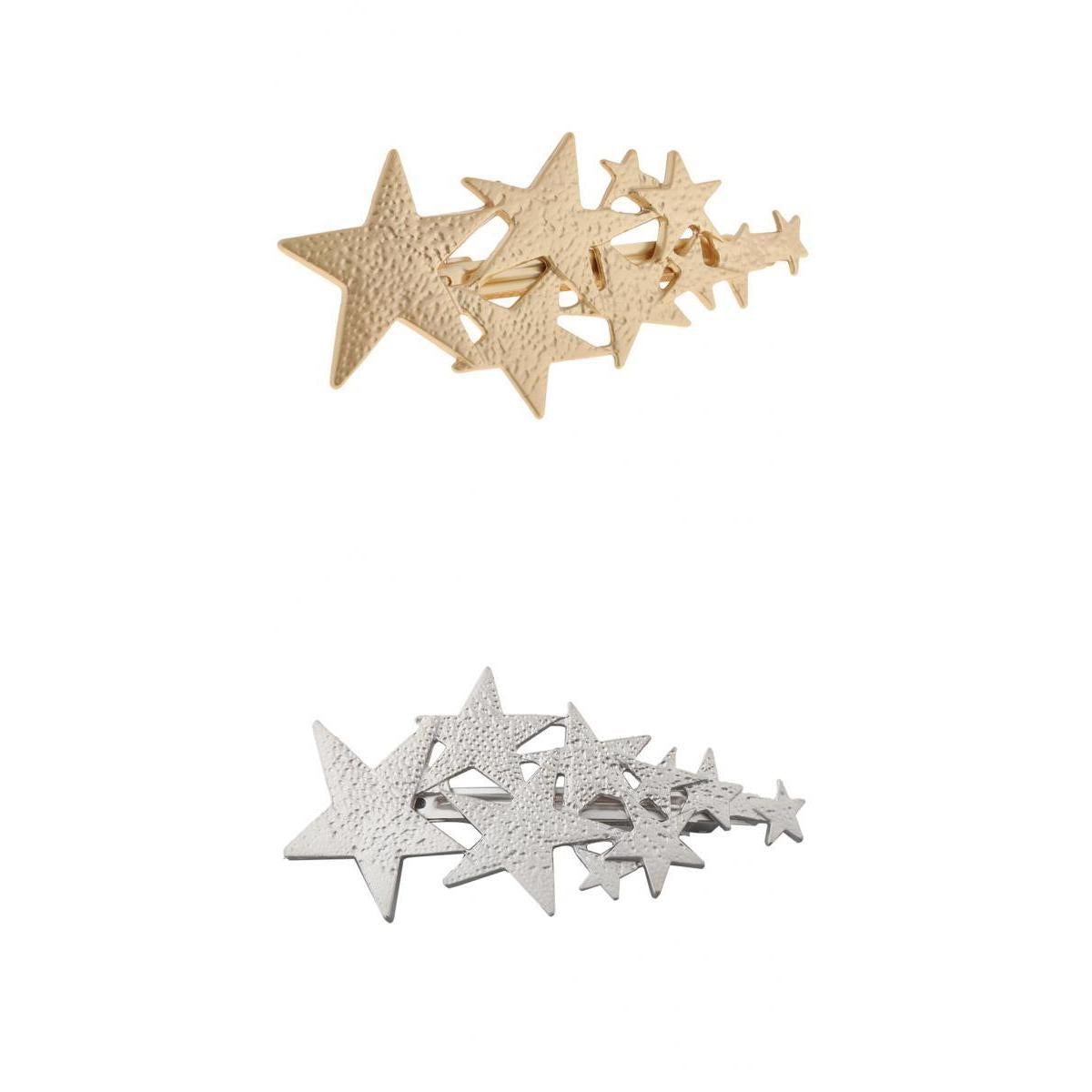 2Pcs Womens Brushed Metal French Star Clips Spring Barrettes Ponytail Holder