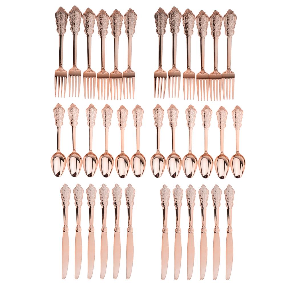 24 Pieces Disposable Plastic Forks Spoons Knifes Party Decorations Rose Gold