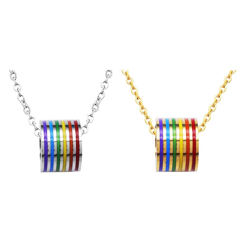 2 Pieces Stainless Steel Rainbow LGBT Lesbian Gay Pride Pendant Necklace