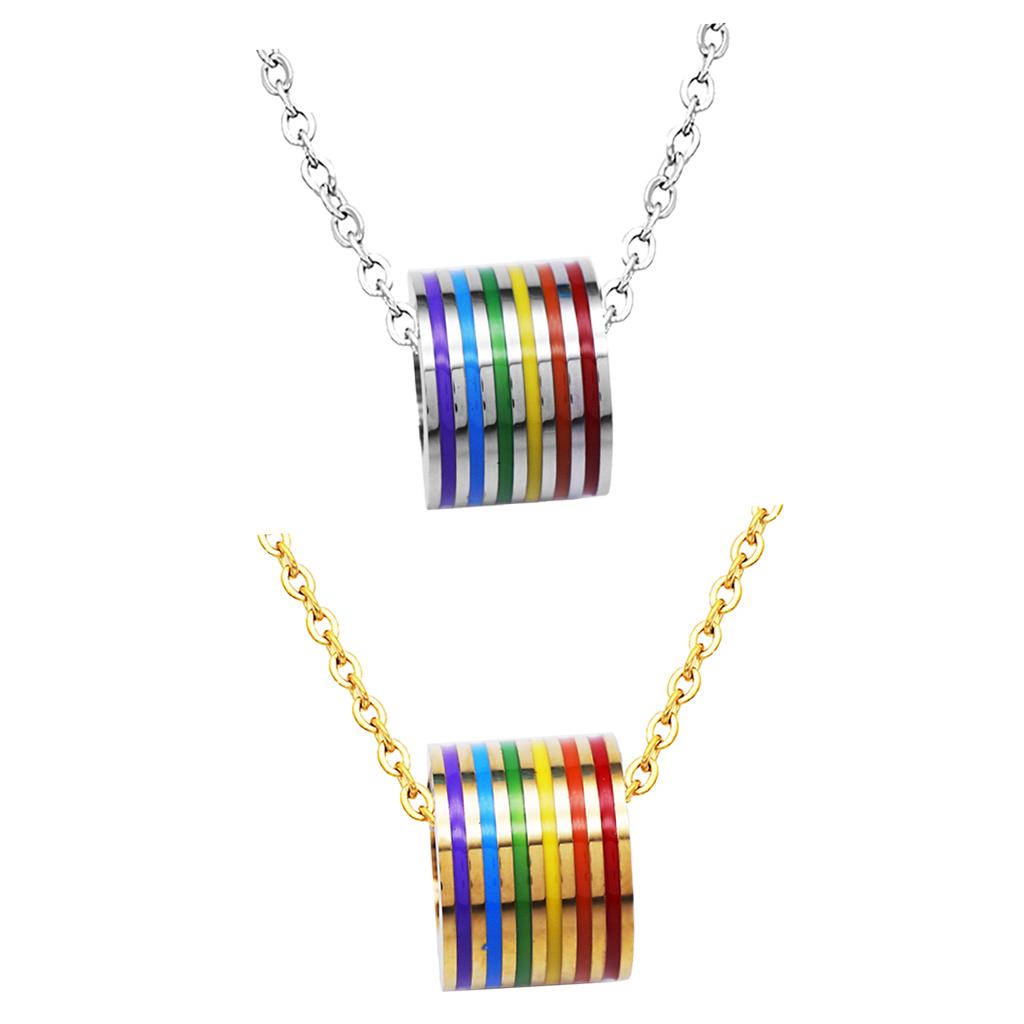 2 Pieces Stainless Steel Rainbow LGBT Lesbian Gay Pride Pendant Necklace