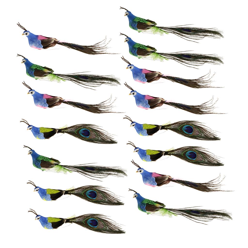 15 x Artificial Peacock Foam Birds Figurine Garden Sculpture Home Ornaments