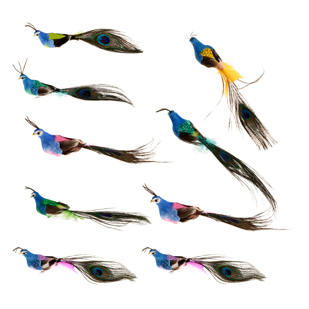 9pcs Foam Artificial Peacock Birds Statue Display Home Garden Art Ornaments