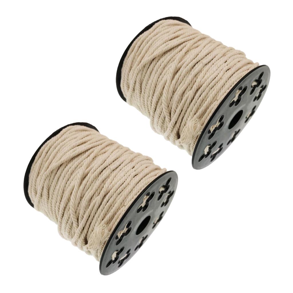 2 Rolls Natural Cotton Rope Braided Twisted Cords Twine Crafts Raw White 60m