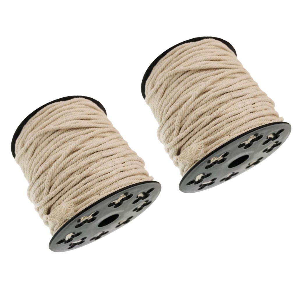 2 Rolls Natural Cotton Rope Braided Twisted Cords Twine Crafts Raw White 60m