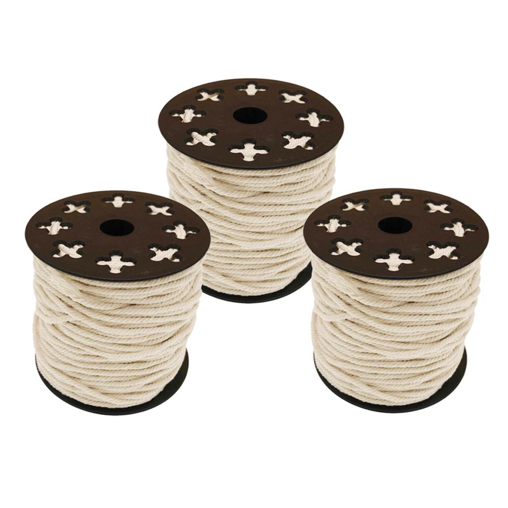3 Roll Natural Cotton Rope Braided Twisted Cords Twine Crafts Raw White 60m