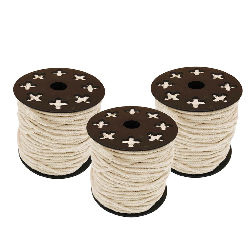 3 Roll Natural Cotton Rope Braided Twisted Cords Twine Crafts Raw White 60m