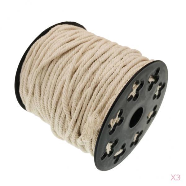 3 Roll Natural Cotton Rope Braided Twisted Cords Twine Crafts Raw White 60m
