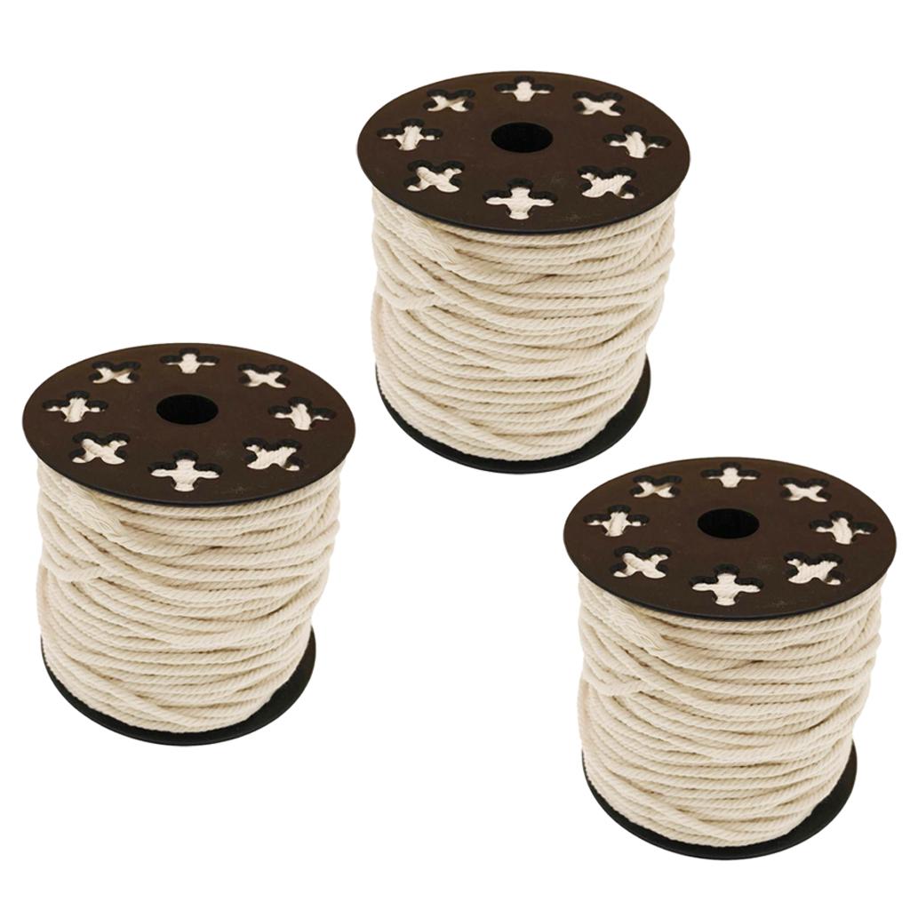 3 Roll Natural Cotton Rope Braided Twisted Cords Twine Crafts Raw White 60m