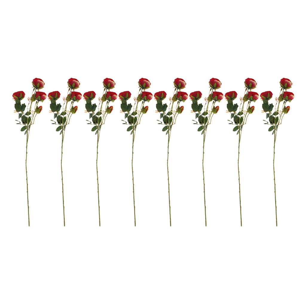 8Pcs Artificial Rose Silk Flower Bridal Bouquet for Home Wedding Decor Red