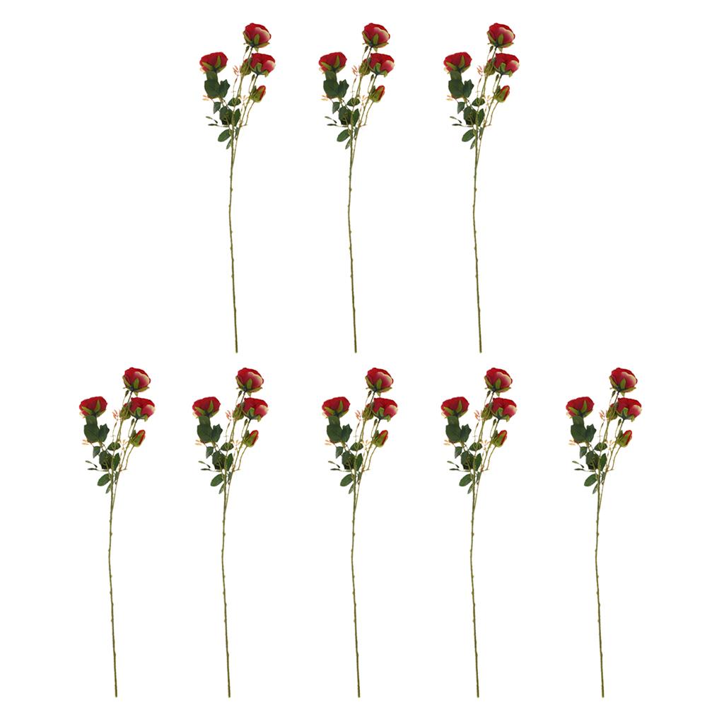 8Pcs Artificial Rose Silk Flower Bridal Bouquet for Home Wedding Decor Red