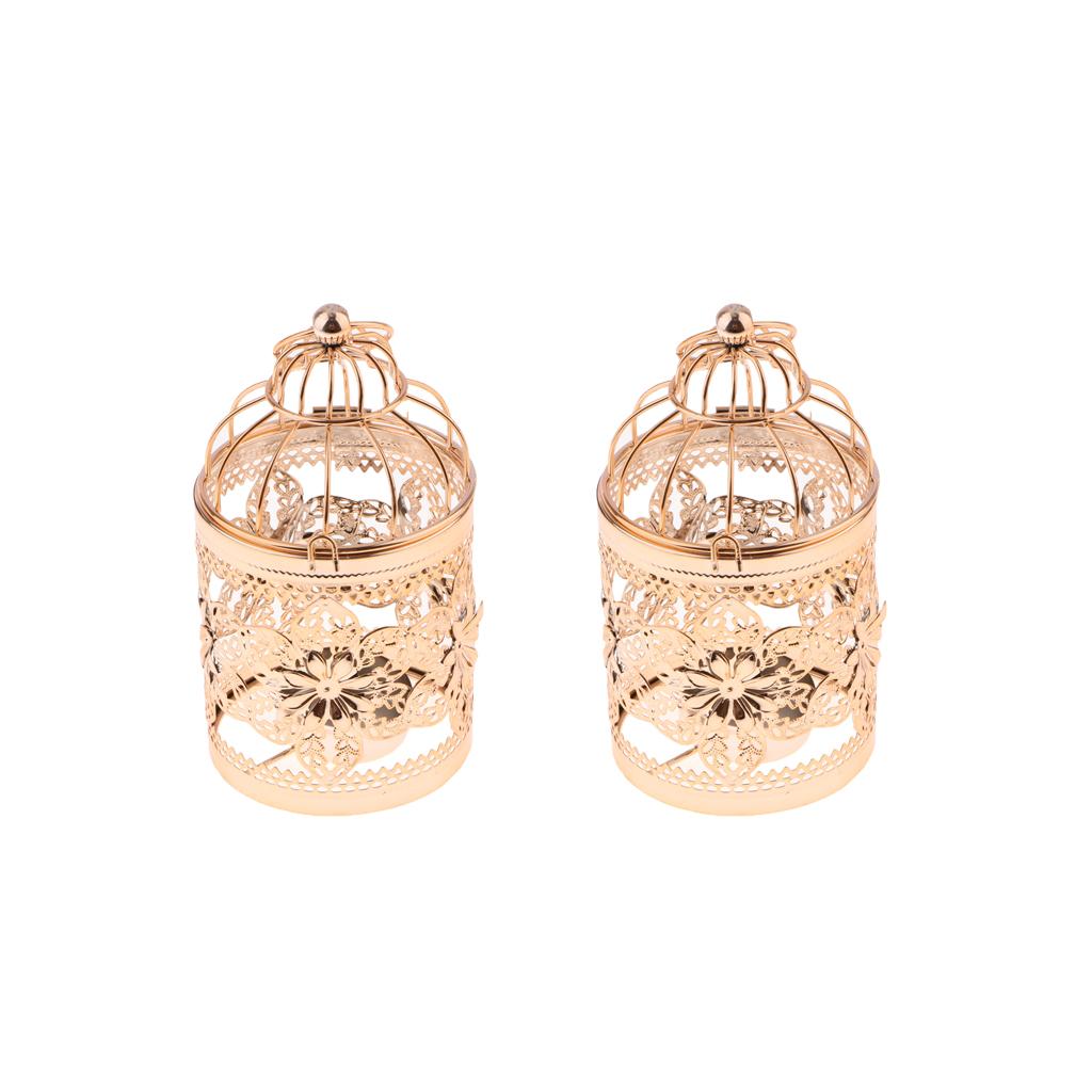 2xElectroplated Metal Birdcage Shape Tea Light Candle Holder E-Rose Gold