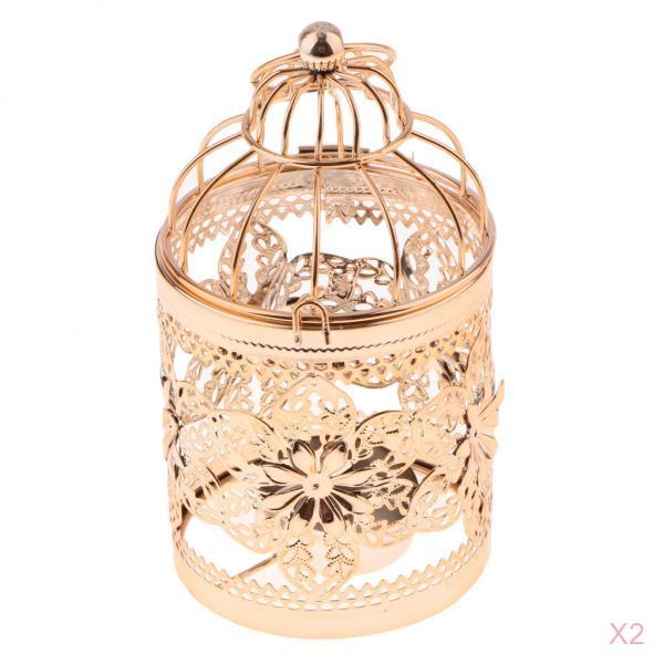 2xElectroplated Metal Birdcage Shape Tea Light Candle Holder E-Rose Gold