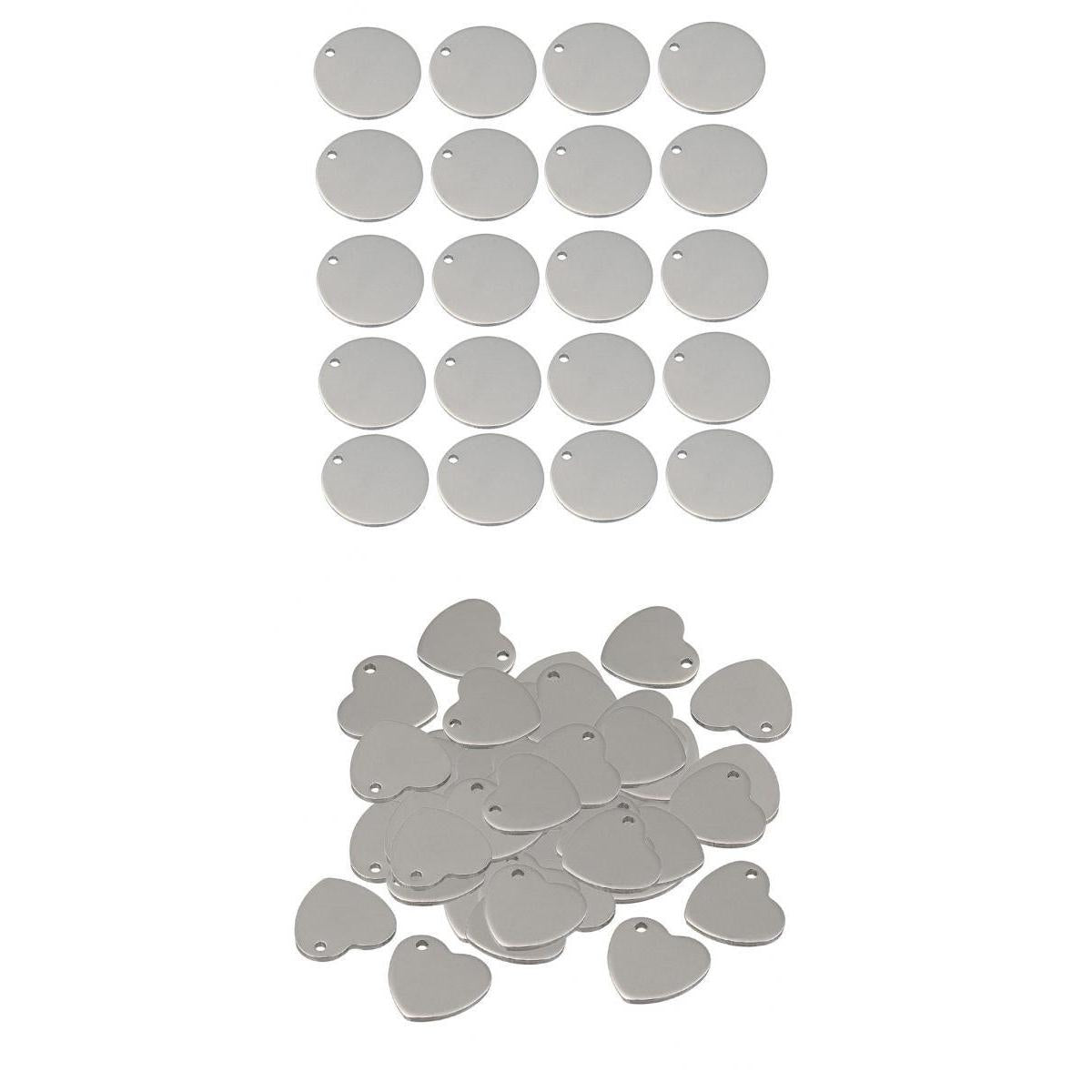 70x Metal Flat Heart Round Blank Stamping Charms Tag Pendant Jewelry Making