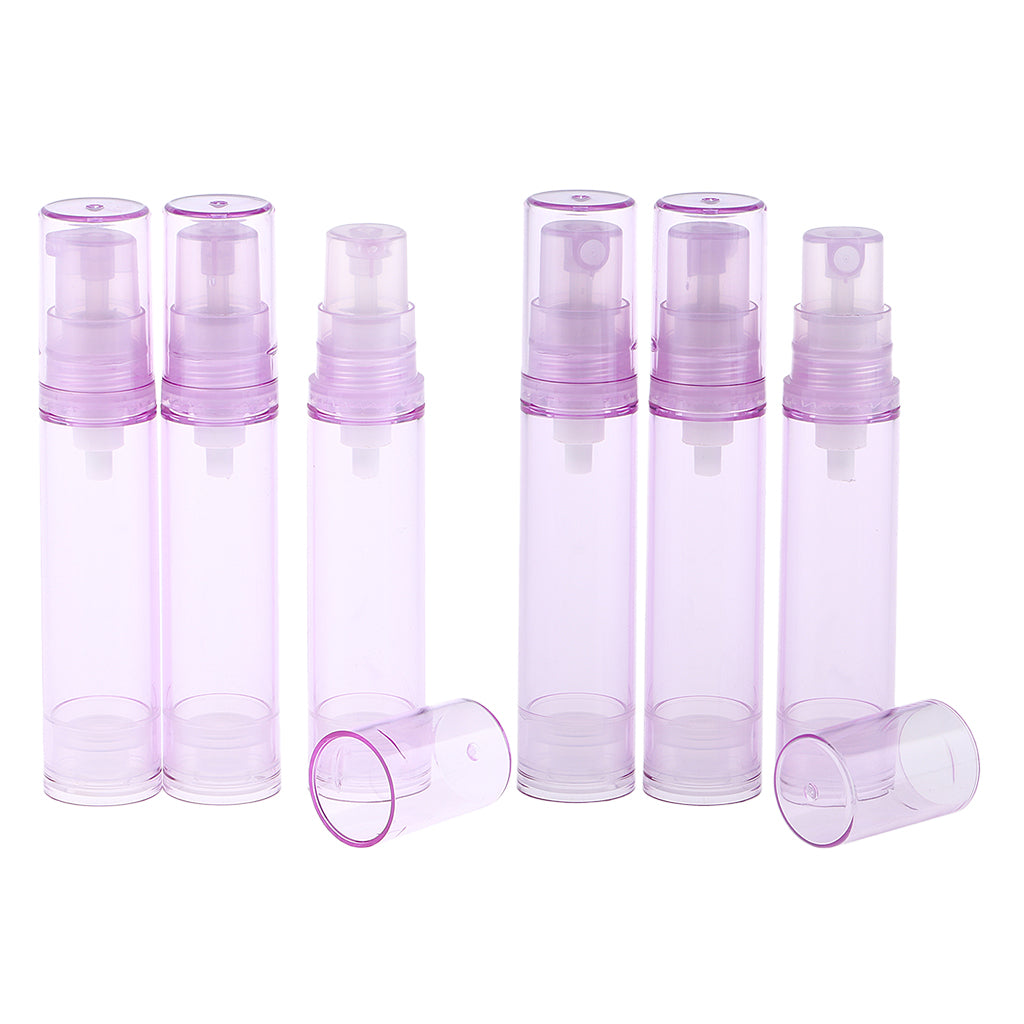 6x 10ml Empty Airless Pump Bottle Refillable Cosmetic Spray Container Purple