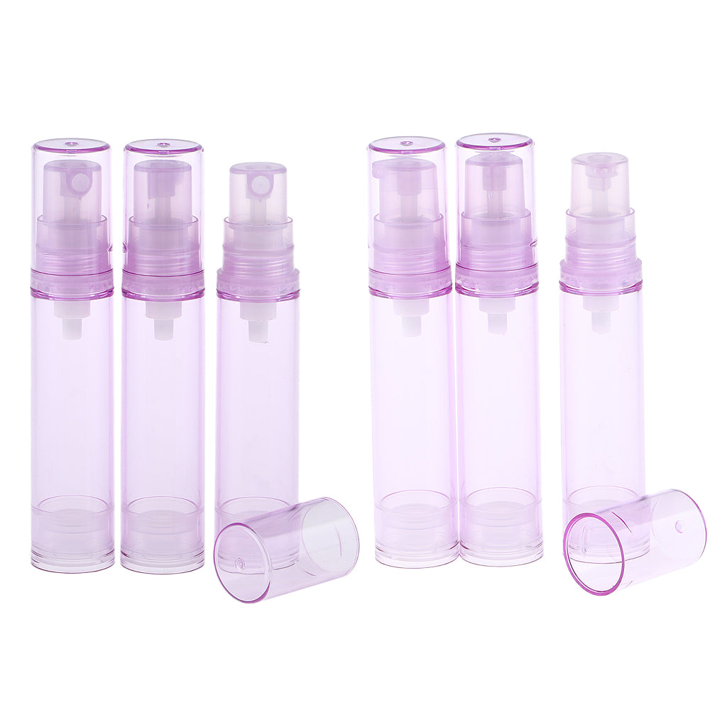 6x 10ml Empty Airless Pump Bottle Refillable Cosmetic Spray Container Purple