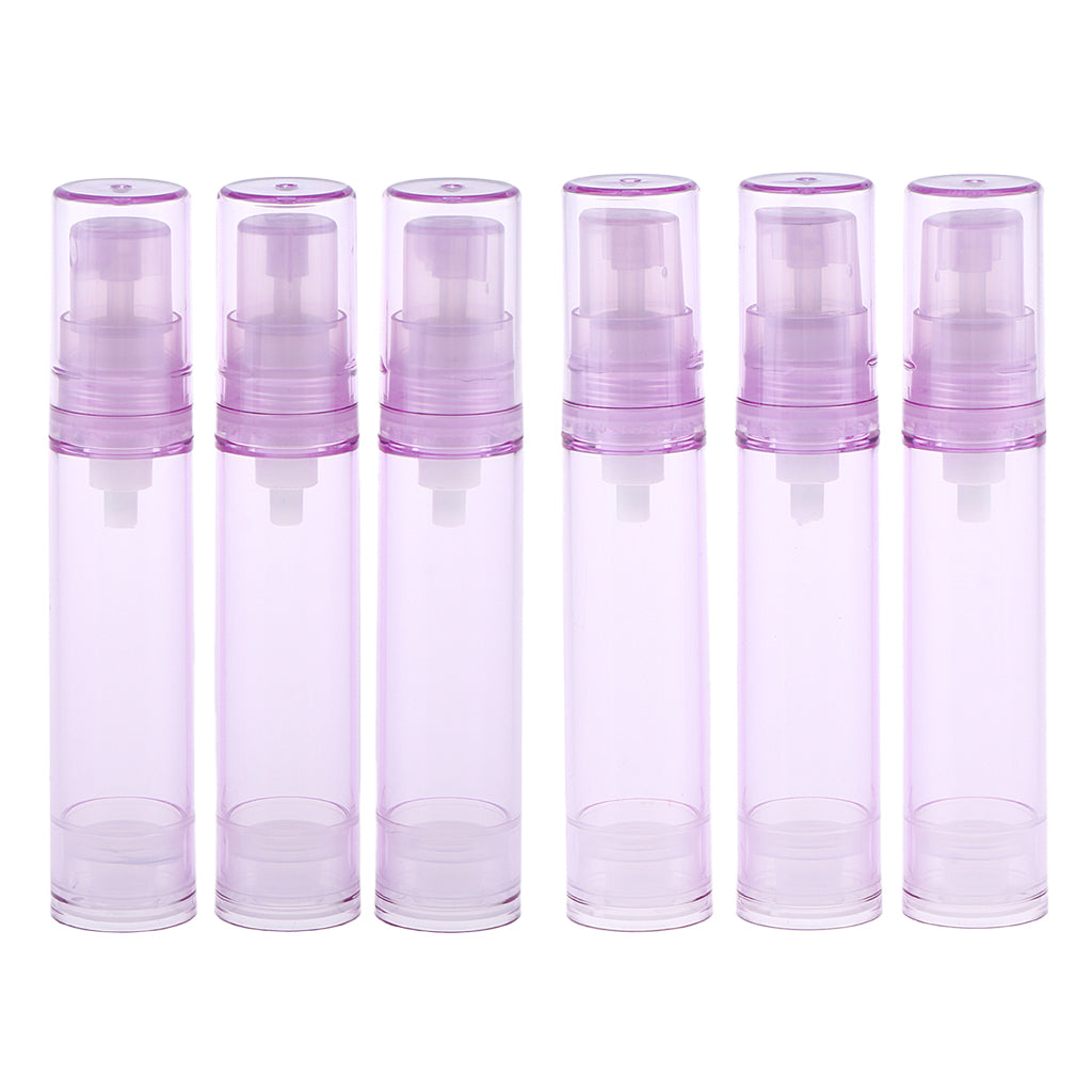 6x 10ml Empty Airless Pump Bottle Refillable Cosmetic Spray Container Purple